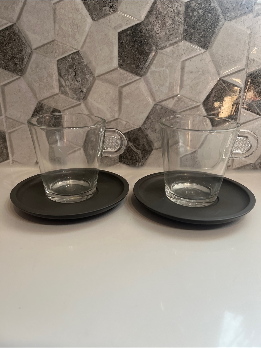Nespresso Clear Glass Espresso Cups with Charcoal Saucers - Set of 2